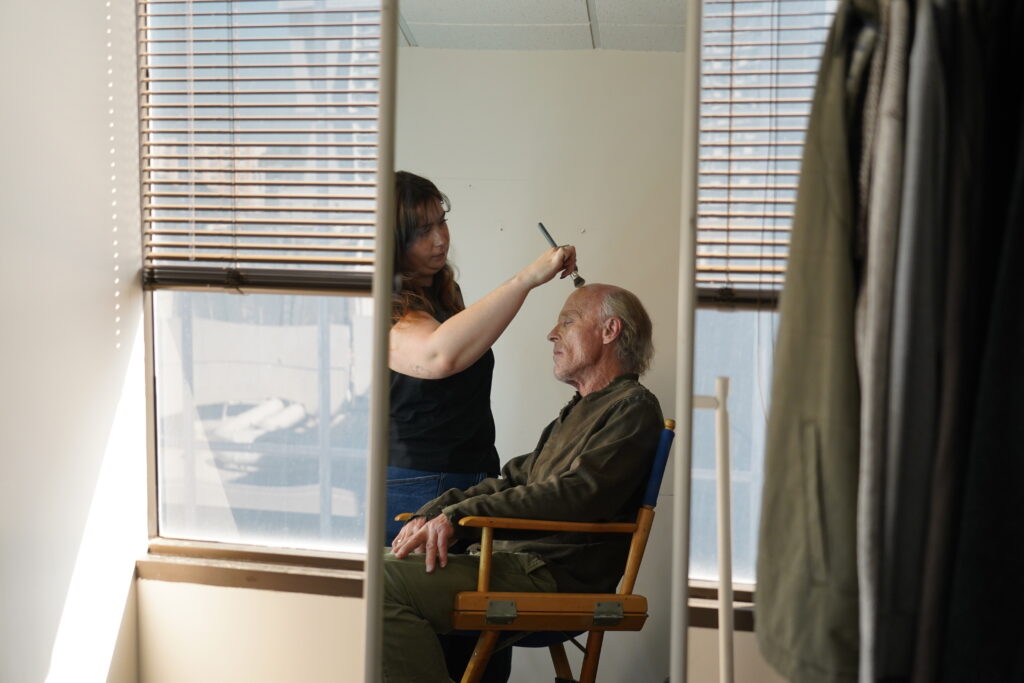 Ed Harris behind-the-scenes getting his make-up done for the film "Concrete".
