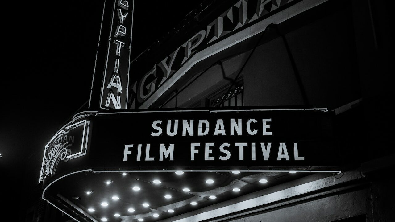 A theatre with the words "Sundance Film Festival" on the marquee.